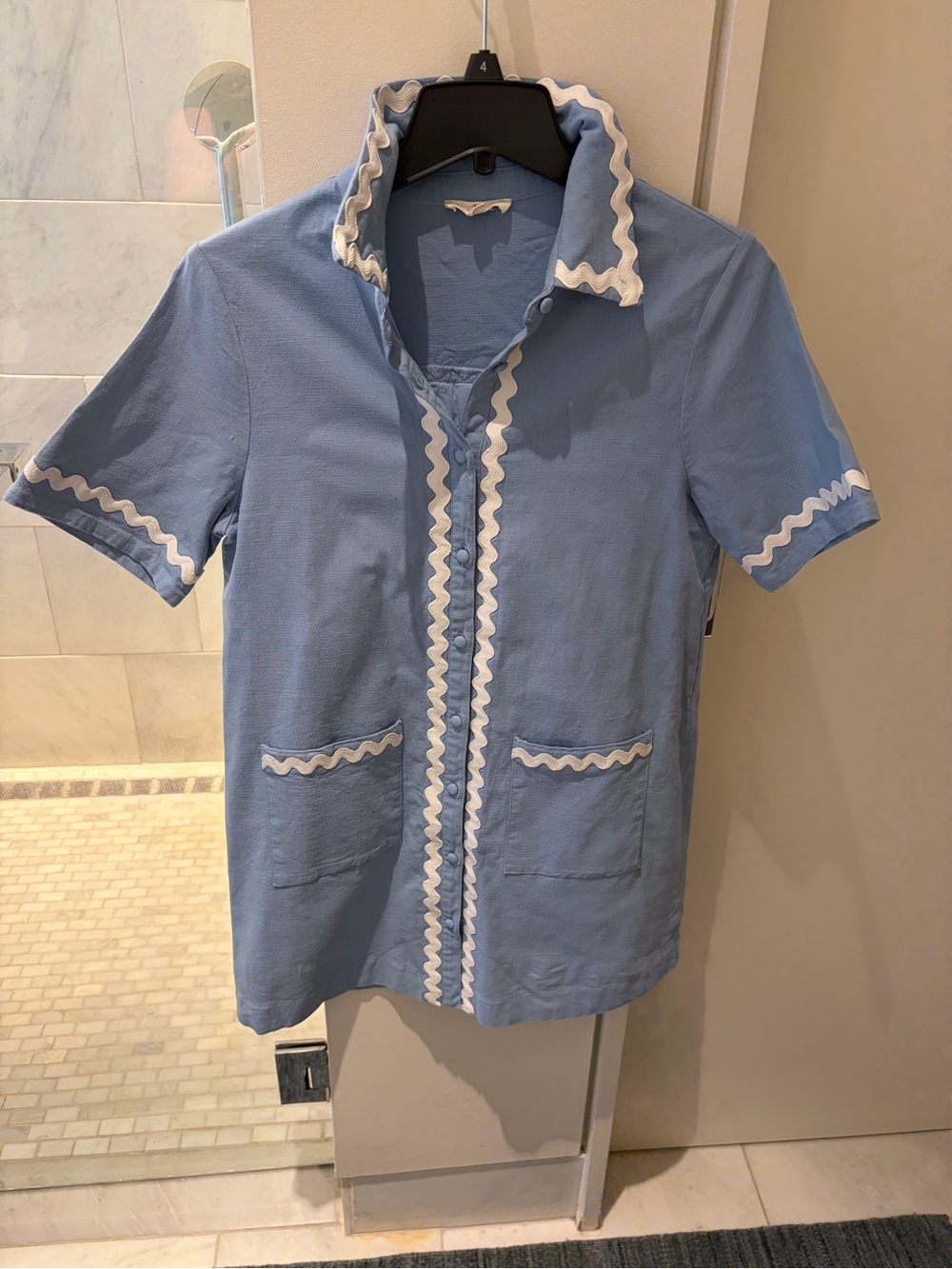 Light Blue Short Sleeve Dress with White Trim - Picture 3 of 4